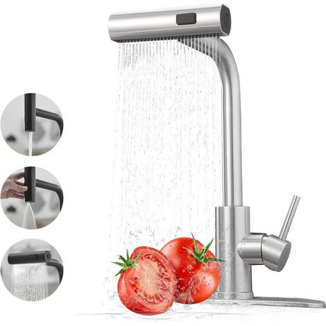 Robinets de cuisine extractibles, robinets cascade, robinets de cuisine en acier inoxydable (1/5)