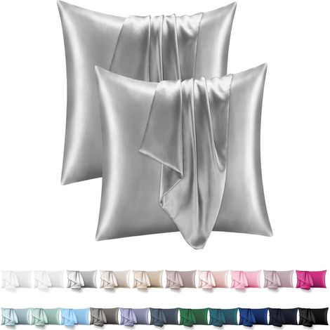 Orange Wave Taie Oreiller Satin 60x60 Lot de 2 - Similaire Aux Taies d'oreillers en Soie, Housse de Coussin 60x60 Respirant et Hypoallergénique Deux Faces en Soie,Gris (1/5)