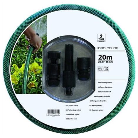 Vigor 7656512 Tubo per Irrigazione Idro-Color PVC Monostrato 20 m Diametro 1-2'' con Lancia e Raccordi colore Nero Verde