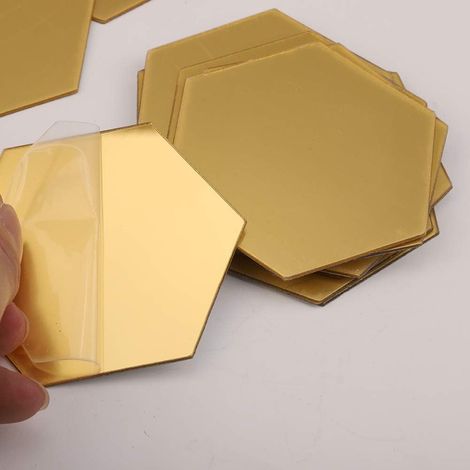 Sticker Miroir Acrylique - Autoadhésif - Forme Hexagonale - Pour Décoration Murale Salle De Séjour Chambre - Lot De 12 Pièces (1/5)