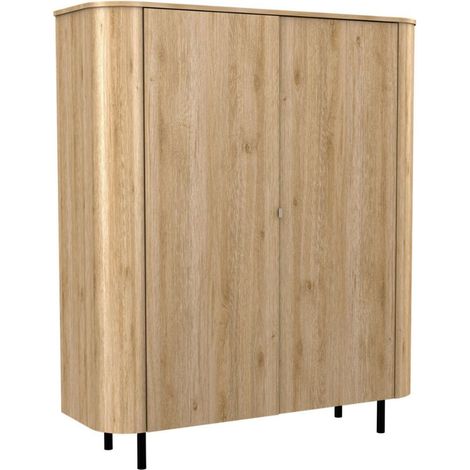 Meuble de rangement 2 portes aspect bois finition Cadiz design coins arrondis pieds métal noir - VIVARINI