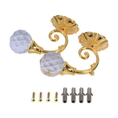 2x Metal Crystal Glass Curtain Holdback Wall Window Drapery Tieback Hooks Hanger Holder Gold (1/5)