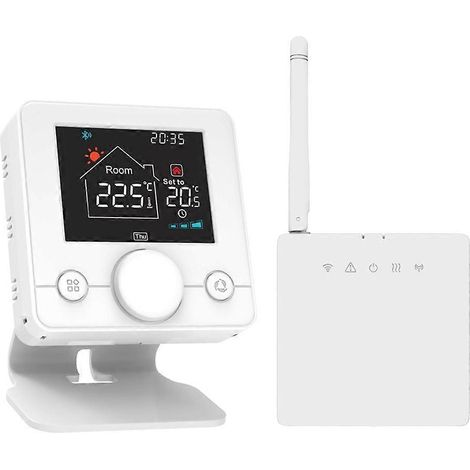 Thermostat sans fil WiFi RF433 pour chaudière à gaz avec support et télécommande via smartphone (1/5)