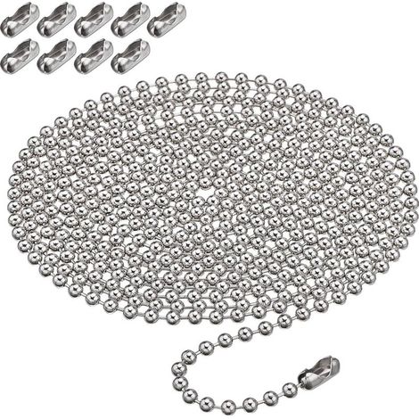 Rallonge de chaîne de traction à billes de 10 pieds avec 10 connecteurs assortis pour remplacement vertical de store de fenêtre (4,5 mm, argent) (1/5)