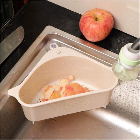 Panier d'évier, lot de 2, beige, triangulaire, porte-éponge de rangement, étagère d'égouttage multifonctionnelle à ventouses, organisateur de rangement pour évier de cuisine ou salle de bain-AquaForge (1/5)