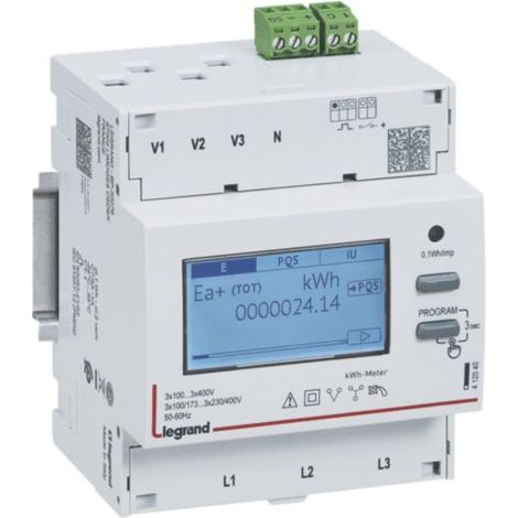 Compteur modulaire triphasé EMDX³ non MID raccordement TI 5A - 4 modules - avec sortie à impulsions - LEGRAND