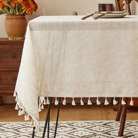 Rechteckige Tischdecke Tischdecke Tischdecke mit Quasten Klassische europäische Tischdecke Esszimmertischdecke Beige 300 × 140 cm Polyester (1/5)