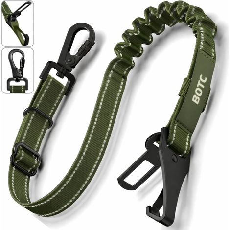 Ceinture de sécurité pour chien en voiture - Ceinture 3 en 1 - Réfléchissante - Vert militaire - Acier inoxydable (1/5)