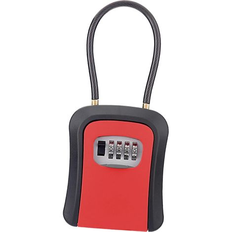 Boîte À Clés À Combinaison - 4 Chiffres - Câble En Acier Détachable - Étanche - Pour Poignée De Porte Ou Voiture - Rouge - 1 Pièce (1/5)