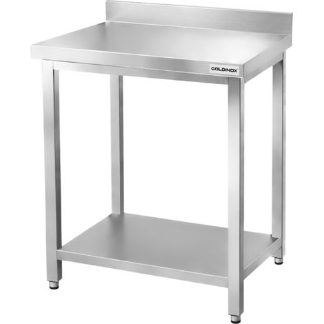 Table de travail en inox Bar 500x500 mm avec 1 étagère inférieure et dosseret PREMIUM - GOLDINOX (1/4)