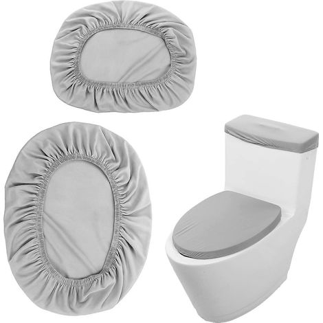 Ensemble de couvercles de toilettes et de réservoirs gris, en polyester respirant et élastique, accessoires de décoration pour salle de bain (1/5)