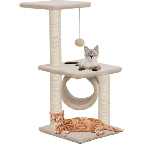 Arbre à chat griffoir grattoir niche jouet animaux peluché en sisal 65 cm beige (1/5)