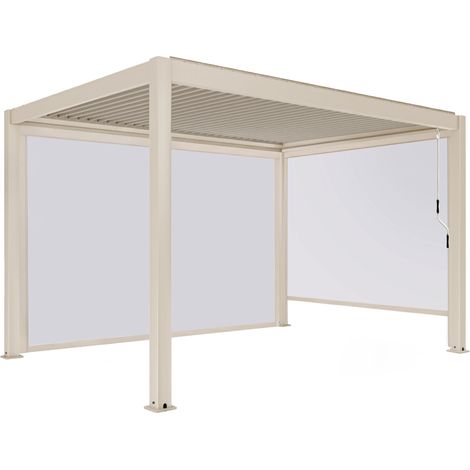 Pergola bioclimatique autoportée 3x4 m et 2 stores bois crème