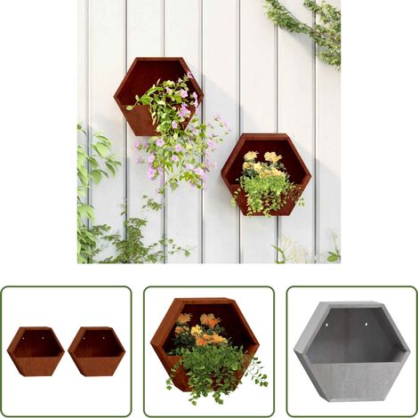 Acier corten - Jardinières murales 2 pcs Rouillé Acier corten 30x10x25 cm (1/5)