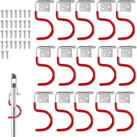Porte Outils de Jardin, 15 Pièces Rouges Crochets Muraux, Crochets de Garage, Caoutchouc Antidérapant Suspension D'outils de Jardin, Avec 30 Pièces de vis, pour Cave Remise à Outils (1/5)