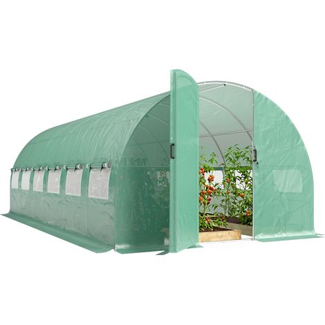 Serre tunnel de jardin 18m². serre de jardin tunnel avec portes et 12 fenêtres avec moustiquaires. 295 x 597 x 200 cm. vert