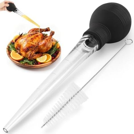Ensemble d'outils BBQ pour dindon en paille ménager Pompe à sauce Tube de saumure Brosse de nettoyage Pompe à assaisonnement Noir (1/5)