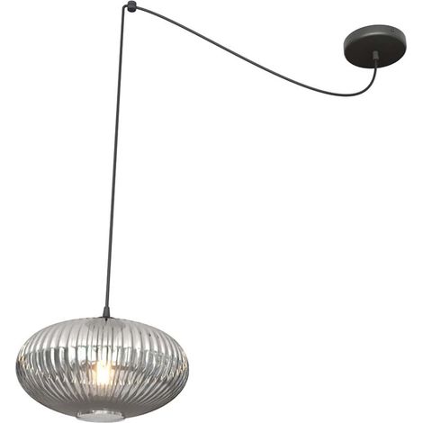 Sospensione 1 Luce Origo In Acciaio Nero Paralume Plissettato Fumè (1/2)