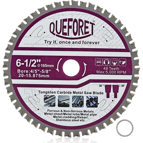 165mm Lame Scie Circulaire - Disque à Coupe Métal, 20mm Alésage avec Rondelle de 15,875mm pour Fer Acier Metal Ferreux Plaque/Tube/Barre, 48 Dents (1/5)
