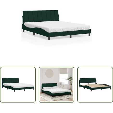 vidaXL Matratze mit Schaumstoff - Bett mit Matratze "Hanko" Dunkelgrün 160x200 cm Samt (1/5)