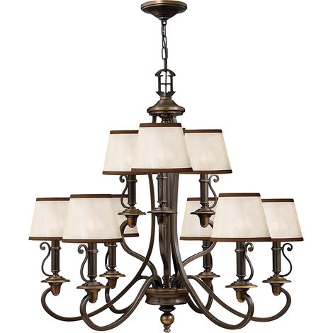 Elstead Plymouth - Lampadario a 9 luci multibraccio finitura bronzo antico, attacco E14 (1/4)