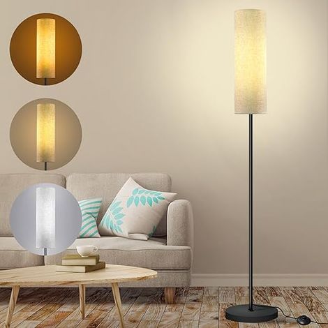 Lampadaire de salon avec ampoule E27 12W incluse, lampadaire LED dimmable, 3 températures de couleur, abat - jour en lin, interrupteur à pied, idéal pour la chambre à coucher, la lecture, le Bureau, e (1/5)