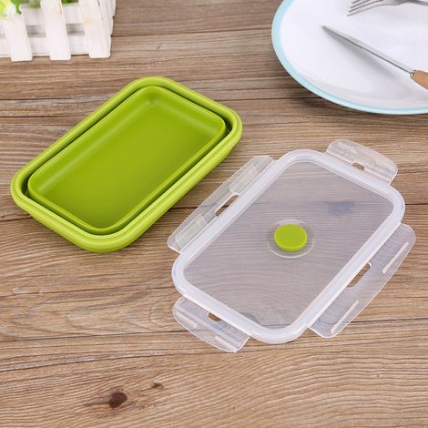 Faltbare Silikon-Lunchbox (800 ml), tragbare Aufbewahrungsschale für Speisen, grüne Falt-Lunchbox (1/5)
