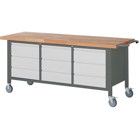 STIER Fahrbare Werkbank Premium mit 9 Schubladen BxTxH 2000x700x880mm (1/5)