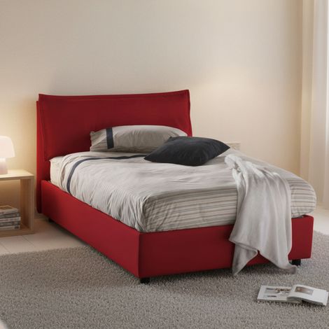 Talamo Italia Cama de plaza y media Gloria, Cama contenedor con revestimiento de tela, 100% Made in Italy, Apertura frontal, adecuado para colchón Cm 120x190, Rojo, con embalaje reforzado (1/5)
