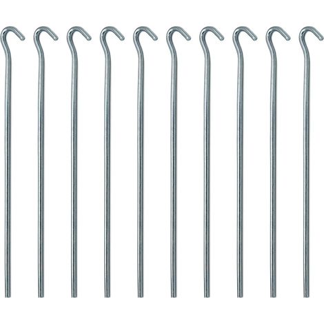 Lot de 10 Piquets de tente, Acier galvanisé, 250x4mm, Crochet anti-glisse, Camping et Jardin (1/5)
