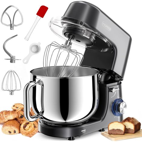 2000 W 7.2 L Pastry Mixer Multifunctional Kitchen Mixer Low Noise Mixer on Base with Stainless Steel Bowl, Whisk, Mixer, Hook, 6 Speeds (1/5)