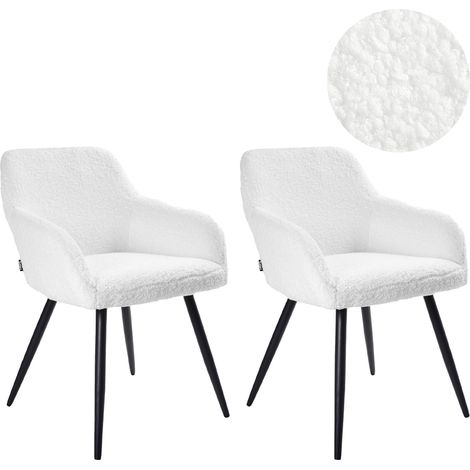 Conjunto de 2 sillas asientos de bouclé patas de metal cocina comedor blanco crema Casmalia (1/5)