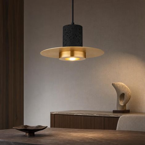 Pendelleuchte Hängeleuchte Wohnzimmerlampe Steinoptik Schwarz Metall H 130 cm (1/5)