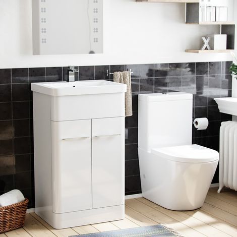 Lex 500mm Vanity Basin Unit & Rimless Close Coupled Toilet White (1/5)