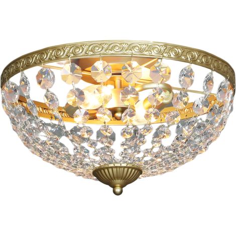 Vintage Crystal Chandelier Ceiling Light with 168 Octagonal Beads, 2-Light Flush Mount for Living Room, Bedroom, Hallway, Dining Room in Gold Tone