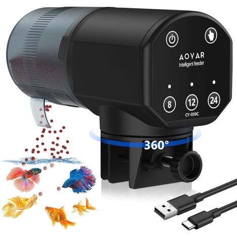 Distributeur automatique de nourriture pour aquarium Distributeur de nourriture pour poissons : USB rechargeable par USB, résistant à l'humidité et 200 ml Grande capacité Distributeur automatique de (1/5)