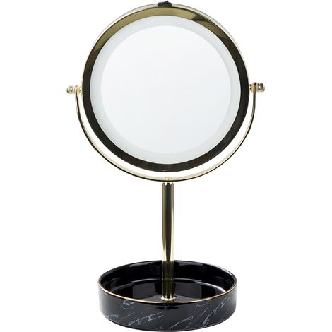 Espejo de maquillaje LED de metal vidrio dorado negro 20 cm doble cara Savoie (1/5)