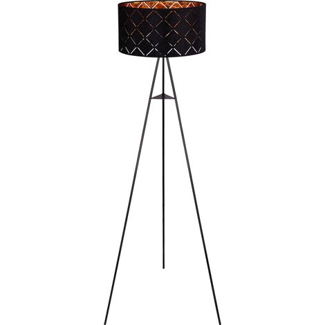 Steh Lampe Ess Zimmer Beistell Lese Stativ Leuchte Textil Schirm SCHWARZ-GOLD Globo 15334S