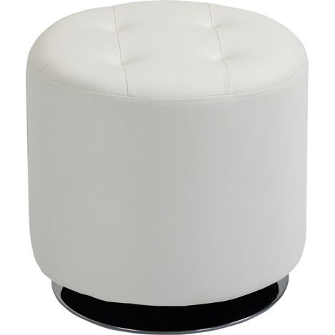 Repose-pieds pivotant à 360°, pouf rond avec revêtement en polyuréthane et structure en acier, Ø 45,5 x 44,5 cm, blanc (1/5)