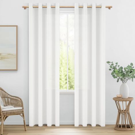 Rideau Voilage Blanc 140x200cm, Lot de 2 Panneaux à Oeillets Rideaux Lin Semi-Transparent pour Fenêtre, Voilage Décoratif Intérieur pour Salon Chambre Adulte Baie Vitrée (1/5)
