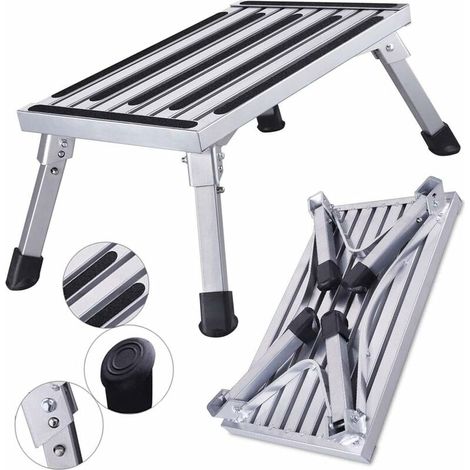 EASYCOMFORT 47x30x23cm Aluminium Escabeau Pliable 1 Marche Plateforme de Travail Charge Max. 150 kg pour Cuisine,Salle de Bain,Camping et Plus, Tabouret Pliable Escabeau avec Tapis antidérapant (1/5)