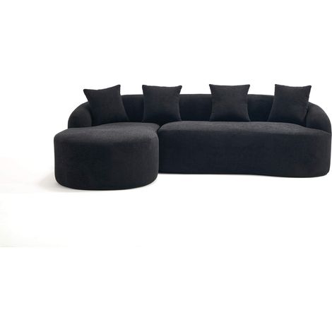 Sofá modular curvo con chaise longue izquierda, chenilla negra, sin montaje (1/5)
