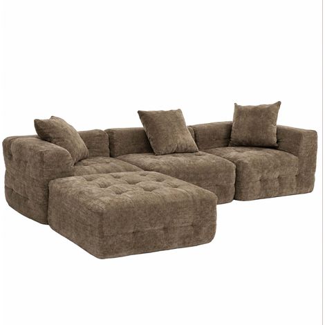 Sofa HHG-281, 3-Sitzer Couch Polster-/Loungesofa, Stoff/Textil (340g/m²) 270cm braun (1/5)