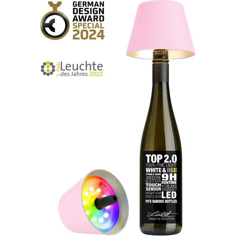 Sompex Top 2.0, lampada per bottiglie ricaricabile rosa