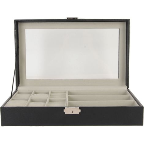 Boîte à bijoux pour homme, rangement pour montres, lunettes et bagues, coffret à bijoux polyvalent avec décoration métallique (1/5)