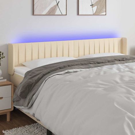 Tête de lit LED réglable avec 2 bandes lumineuses, tissu crème, 163 x 16 x 78/88 cm - PANGIVO (1/5)