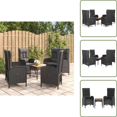 5-tlg. Garten-Essgruppe mit Kissen Schwarz Poly Rattan - Gartengestelle - Gartenmöbelset - Outdoor Möbel - Gartenstühle - Gartenbänke (1/5)