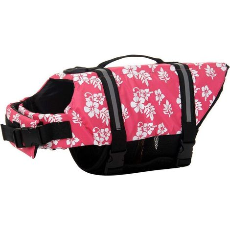 Gilet de sauvetage pour chien sécurité réglable avec poignée la natation et navigation taille M Rose (1/5)