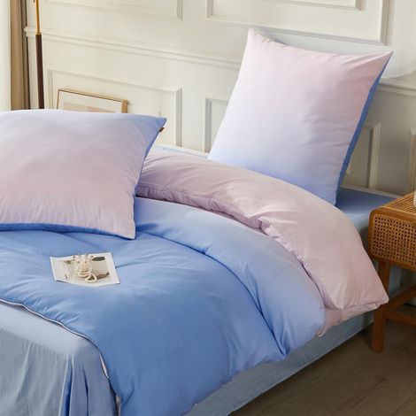 Bettwäsche-Set 200x220cm mit Farbverlauf Blau-Rosa, Mikrofaser, 8 Eckbänder