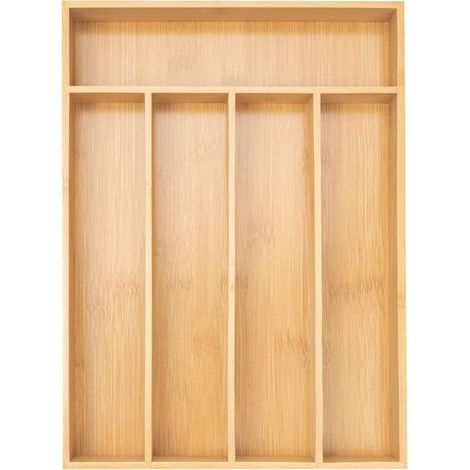 Organisateur de tiroir de cuisine pour vaisselle, 5 compartiments, couleur bois naturel,33254cm (1/5)